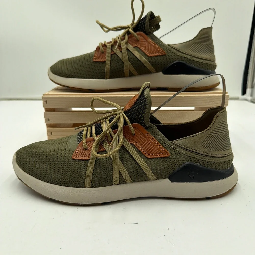 OluKai Sneakers Mio Li Mesh Leather Wet Grip Rubber Olive Green Mens 10